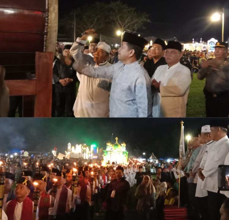 Meriah, Zulkifli Lepas Peserta Festival Takbir Akbar dan Pawai Obor Tropi Wagirin Arman di Klambir V